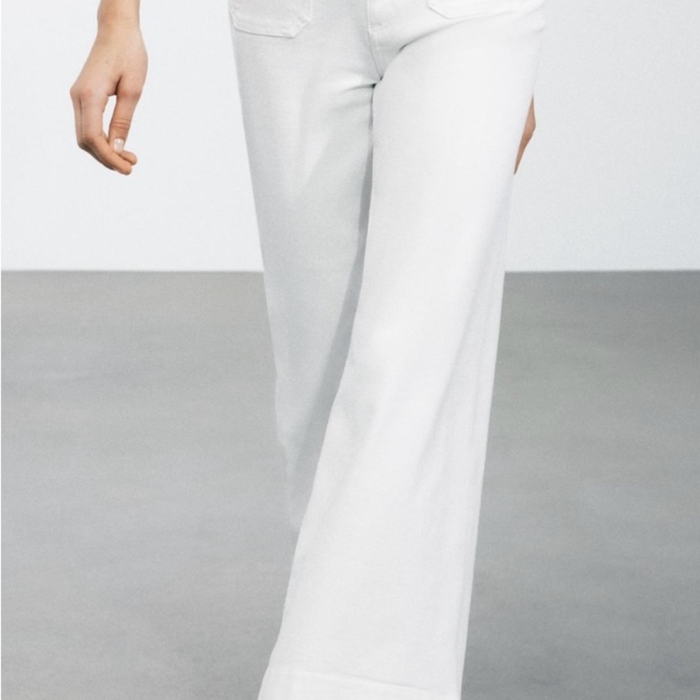Zara White Patch Pocket Wide Leg Jeans US size 4 or 26 - Picture 2 of 5